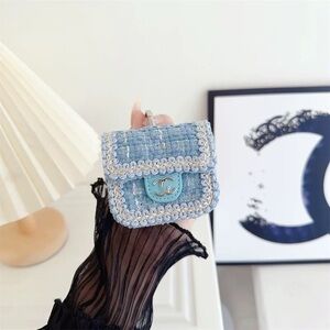 Mini Tweed AirPods Pouch With Chain Strap